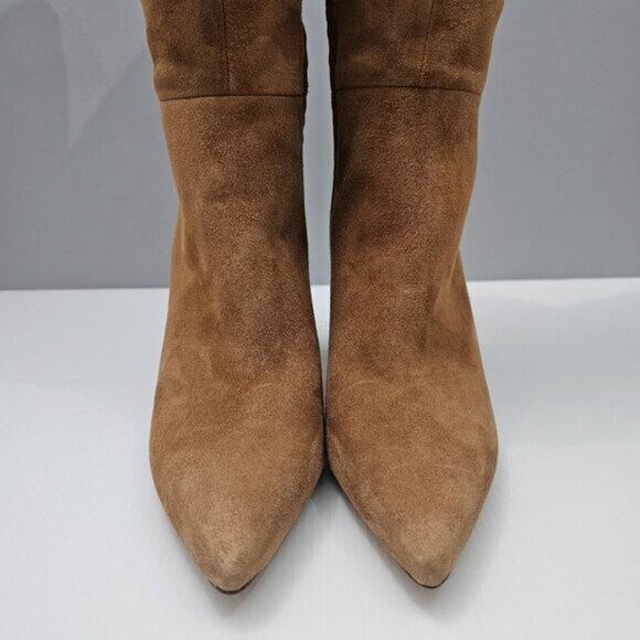 Vince Pilar Knee High Boot Women 9.5 WIDE CALF Amber Brown Suede Block Heel Fall - Picture 4 of 16